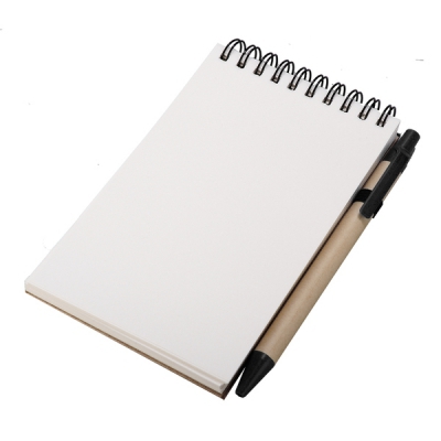Notes Kraft 90x140/70k gładki z długopisem, czarny/beżowy