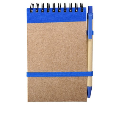 Notes Kraft 90x140/70k gładki z długopisem, niebieski/beżowy