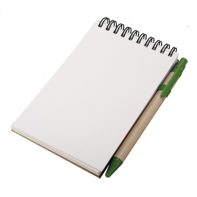 Notes Kraft 90x140/70k gładki z długopisem, zielony/beżowy