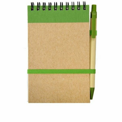 Notes Kraft 90x140/70k gładki z długopisem, zielony/beżowy
