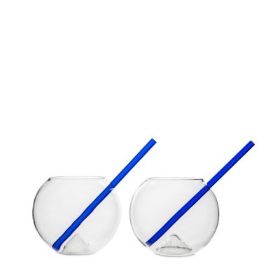 Szklanka ze słomką 2-pak clear/blue