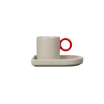 Filiżanka do espresso z podstawkiem niki grey/red