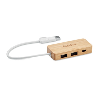3-portowy bambusowy hub usb