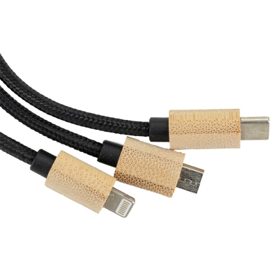 Długi kabel 4w1 z podświetlanym logo w drewnianej obudowie