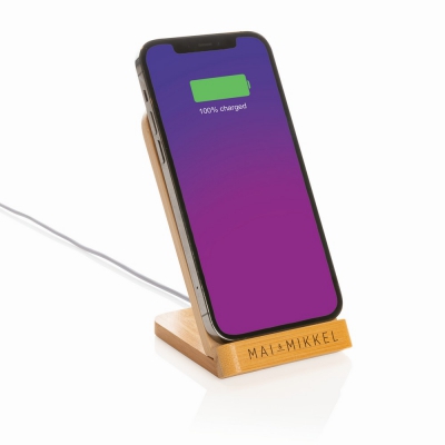 Bambusowa ładowarka bezprzewodowa 5W, stojak na telefon