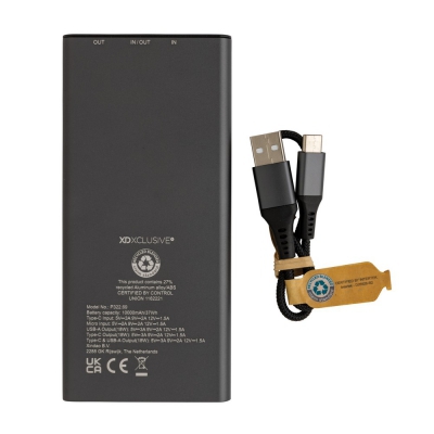 Szybki power bank 10000 mAh Terra, aluminium z recyklingu