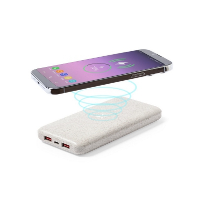 Bezprzewodowy power bank 8000 mAh ze słomy pszenicznej, ładowarka bezprzewodowa 10W