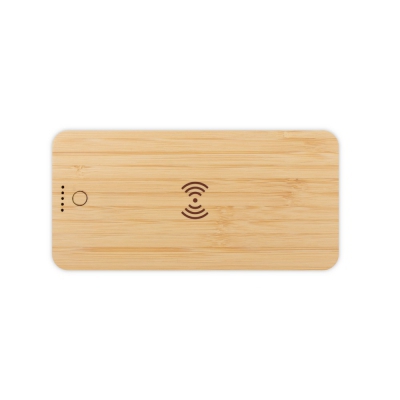 Bambusowy bezprzewodowy power bank 8000 mAh B'RIGHT, ładowarka bezprzewodowa 15W | Benson