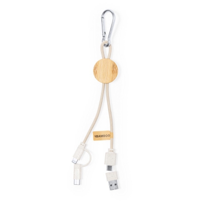 Kabel do ładowania ze słomy pszenicznej i bawełny z karabińczykiem, bambusowy element
